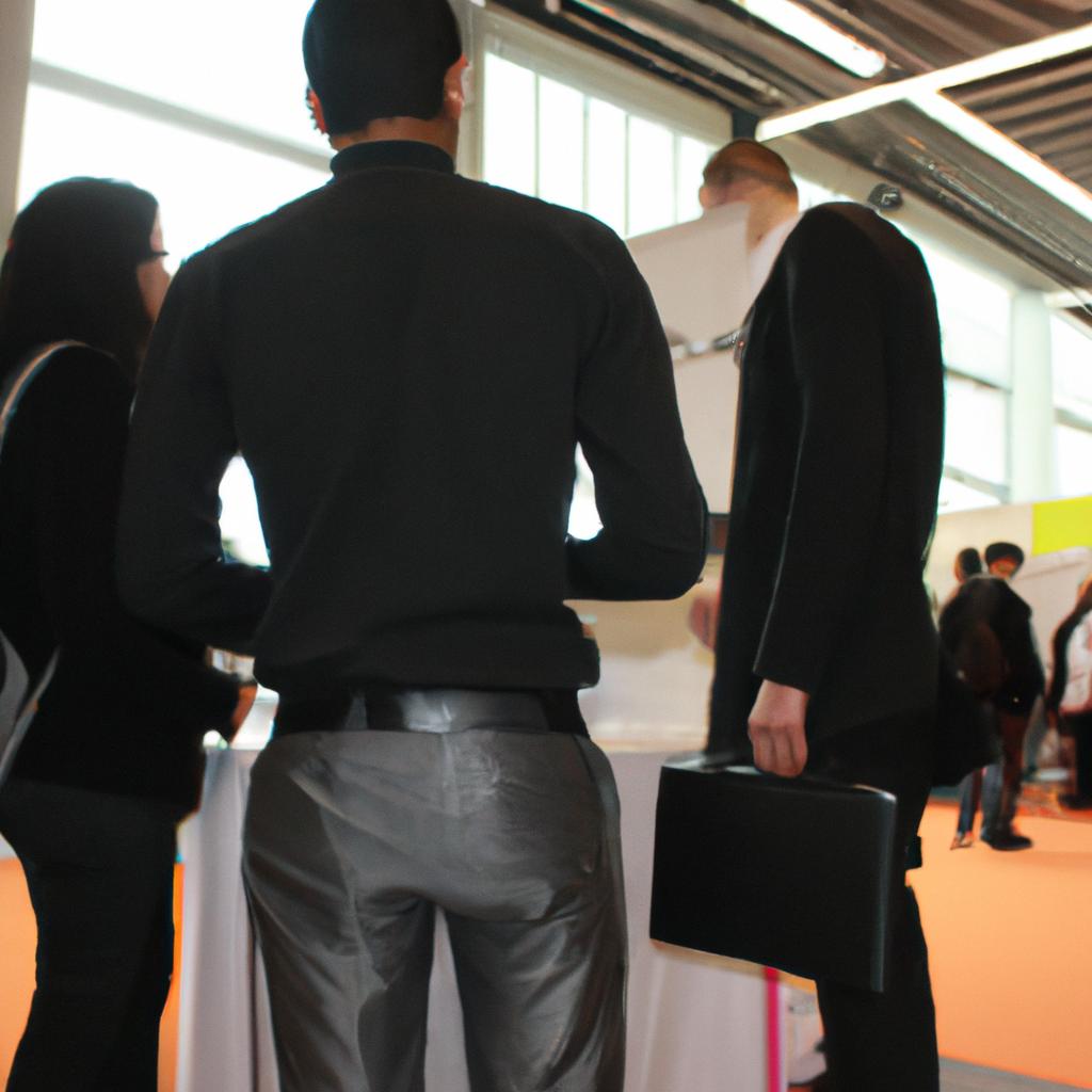 Person networking at career fair