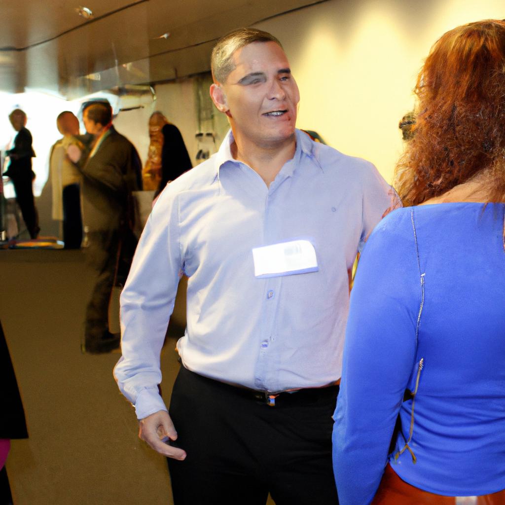 Person attending networking event, interacting